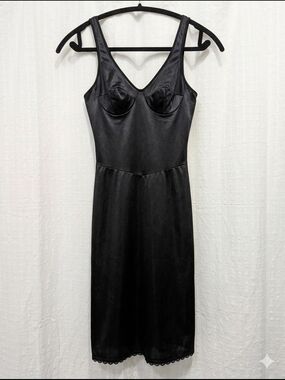 Vintage 70s 80s Warner's Perfect Measure Black Full Slip Dress Lingerie Sz 32